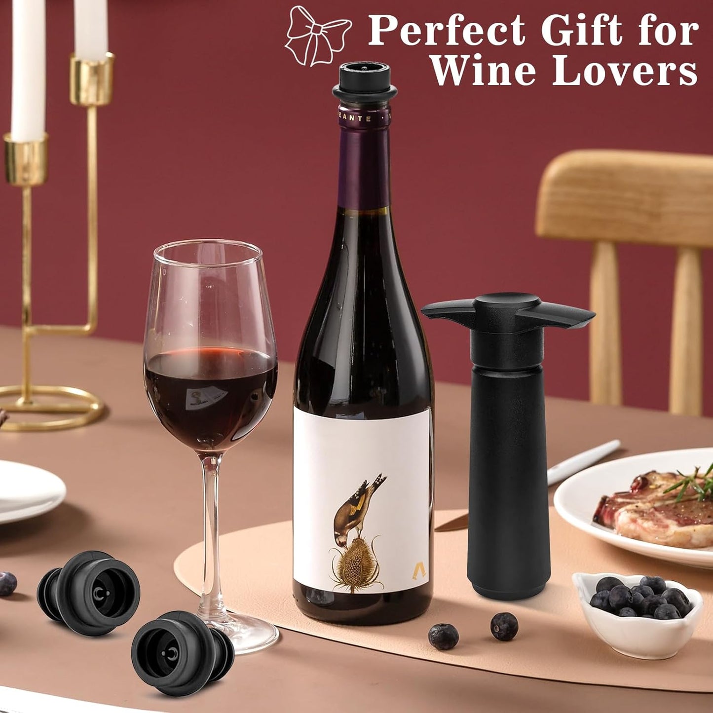 Vakuumpumpe til vin (med 4 genanvendelige stoppe)