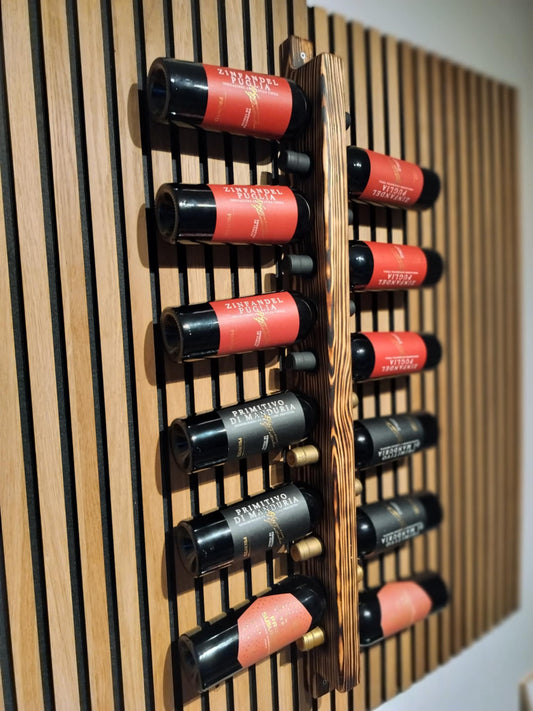 AskeStok - Vægmonteret vinreol i brændt massivt træ - Vinreol - FMShop