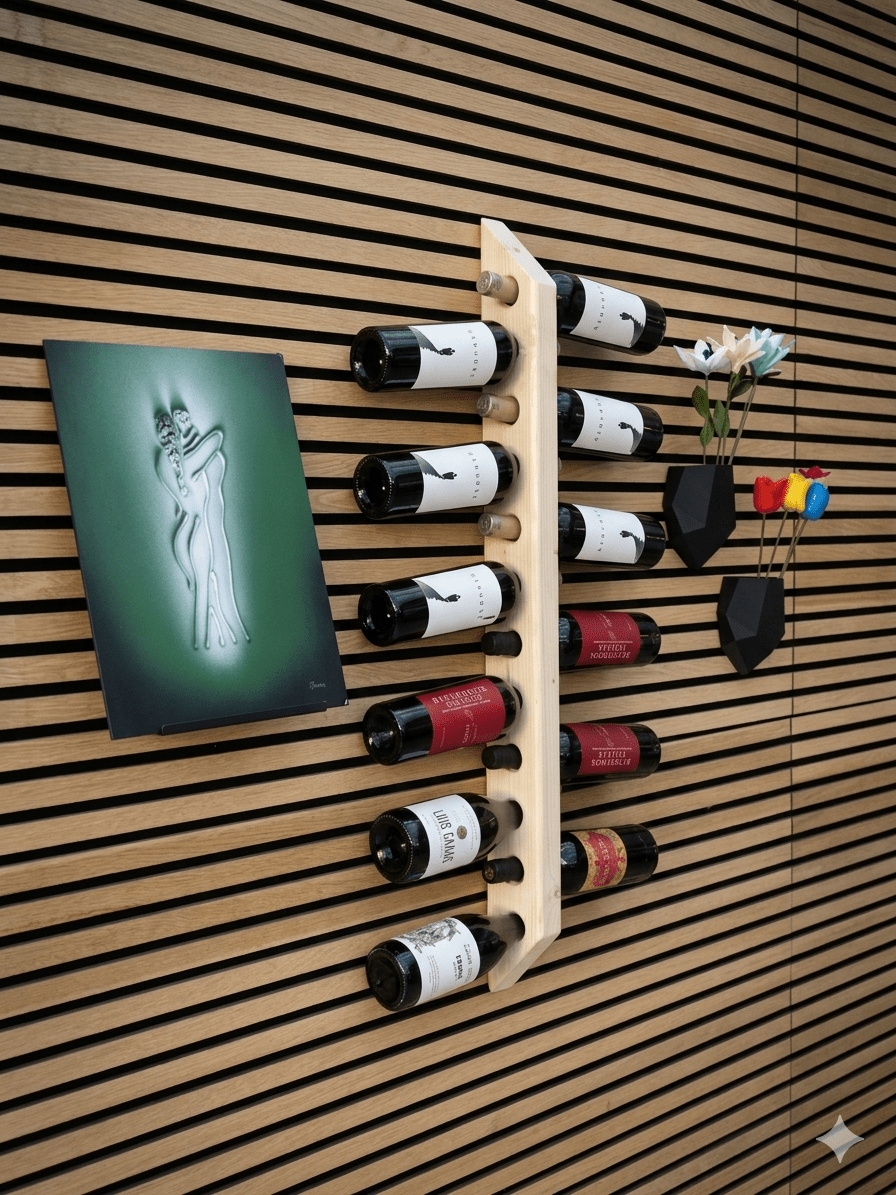 DIYStok - Vægmonteret vinreol i massivt træ - Vinreol - FMShop