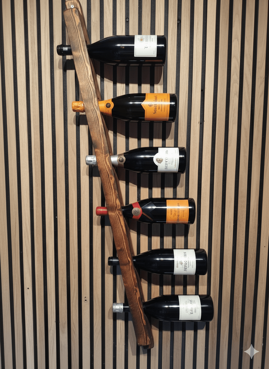 FlammeStok(champagne edition) - Vægmonteret vinreol i brændt massivt træ - Vinreol - FMShop