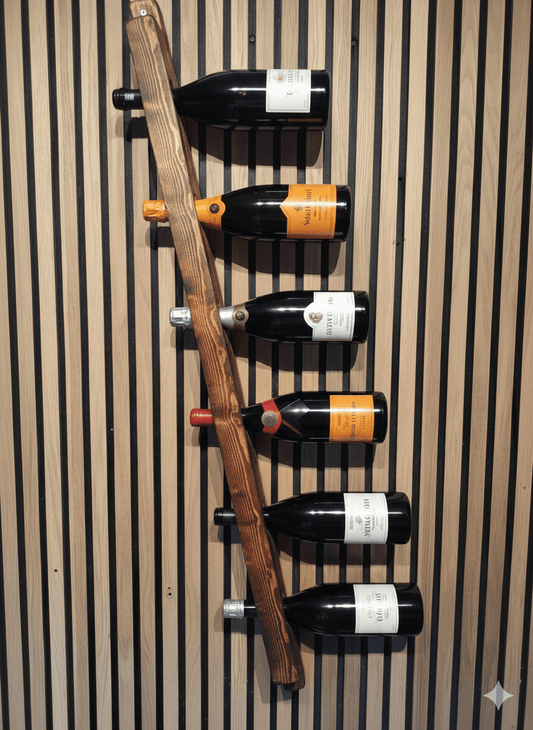 FlammeStok(champagne edition) - Vægmonteret vinreol i brændt massivt træ - Vinreol - FMShop