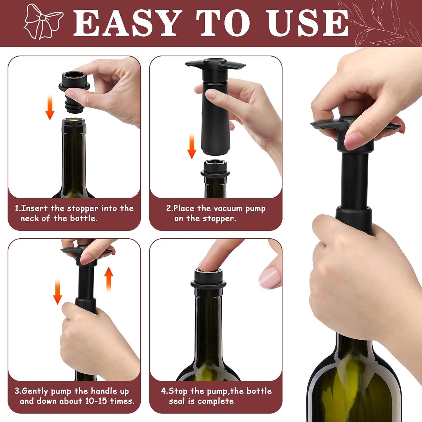 Vakuumpumpe til vin (med 4 genanvendelige stoppe) - Vinstopper - FMShop