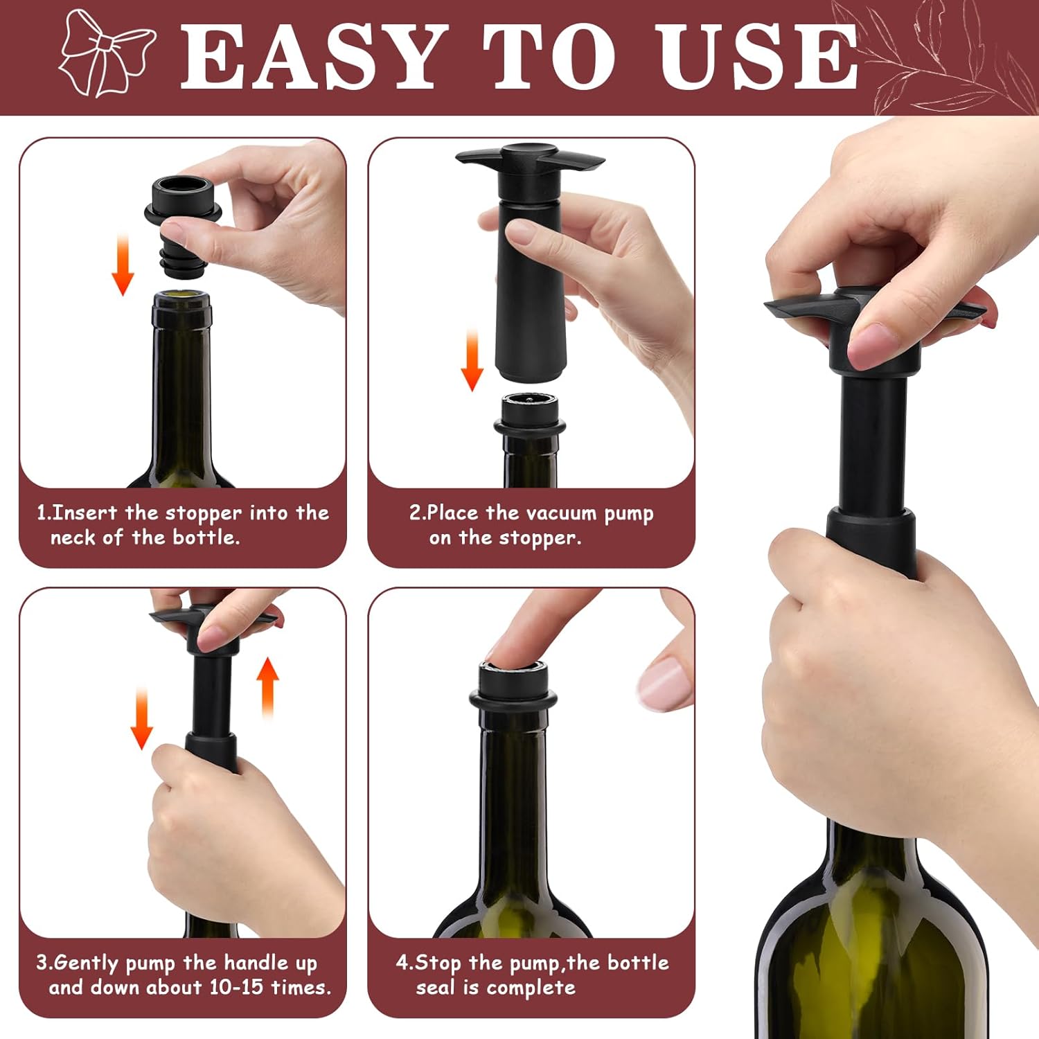 Vakuumpumpe til vin (med 4 genanvendelige stoppe) - Vinstopper - FMShop