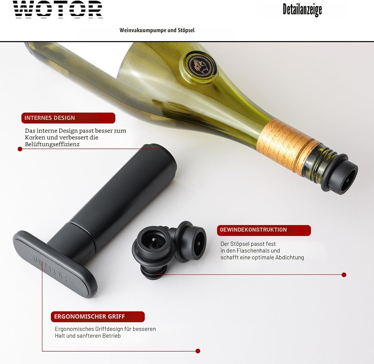 Vakuumpumpe til Vin - Wine Saver (med 4 eller 8 genanvendelige stoppe) - Wine Stoppers & Pourers - FMShop