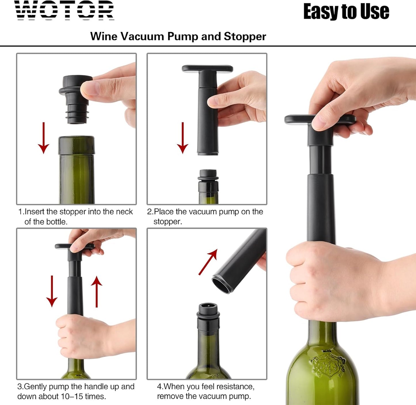 Vakuumpumpe til Vin - Wine Saver (med 4 eller 8 genanvendelige stoppe) - Wine Stoppers & Pourers - FMShop